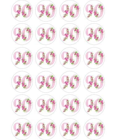 24 90th Birthday Pink roses Toppers Iced/Icing Cupcake Topper Edible Fairy Cake Bun Frosting Round - Buy Online on GoSupps.com