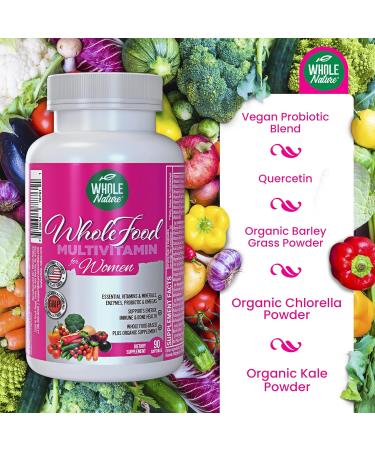 Whole Nature Whole Food Multivitamin for Women Womens Multi Vitamin with Folate B12 Methyl Vitamins Minerals Probiotics and Omegas Vegan Non GMO- 90 Capsules (1) (1) - Buy Online on GoSupps.com