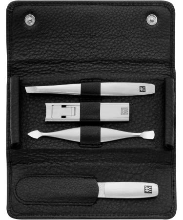 ZWILLING Manicure Set Pedicure Kit Made of Cowhide Leather 4 Pieces with Nail Clippers Premium Black