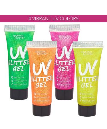 UV Glitter Body Paint Gel Set - 4 Colors - 10ml Tubes - Glowing Effect - For Girls, Women, Adults - Dress Up, Festival, Halloween - by Splashes and Spills - Buy Online on GoSupps.com