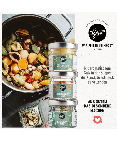 Gepps Delicatessen Gift Set - 3 Mini Salt Flavors: Lemon Salt Chili-Garlic Salt & Organic Herb Salt | Perfect Spice Gift Idea for Inauguration Parties & Birthdays - Buy Online on GoSupps.com