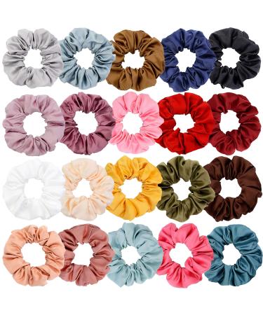 Chloven 20 Colors Large Satin Hair Scrunchies Elastic Hair Bobbles Ponytail Holder Hair Scrunchy Vintage Hair Ties Accessories for Women Girls Silk Satin Scrunchies