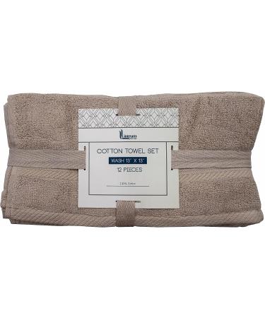 Linteum 100% Soft Cotton Washcloth Set - 12pc 13x13 Inch Zero Twist Single Ring Spun Premium Towels - Taupe Face Towel Set - Buy Online on GoSupps.com