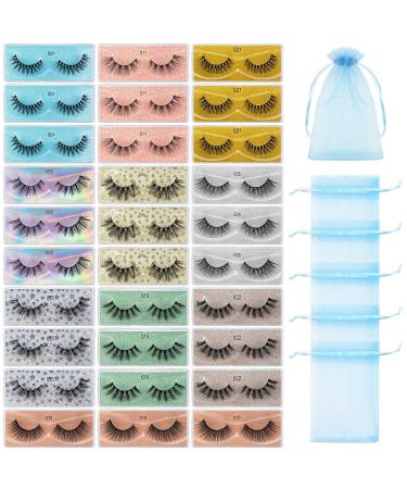 30 Pairs 10 Styles Faux Mink Lashes Wholesale Lashes Bulk, MAGEFY Eyelashes 14mm-18mm Mixed Soft Reusable Fake Eyelashes Pack with Glitter Portable Boxes and 5 PCS Premium Sheer Organza Bags 30 pairs-10 styles
