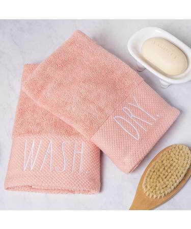 Rae Dunn Embroidered Wash/Dry Coral Hand Towels - 2 Pack, 100% Cotton, Highly Absorbent - 16x28 for Kitchen and Bathroom - Buy Online on GoSupps.com
