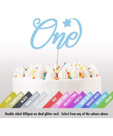 Cakeshop 1st Birthday Glitter Cake Topper Age 1 Cake Topper Decoration 1st Anniversary - Double Sided 400gsm Glitter Card Choice 14 of Colours and Loads of Styles (Baby Blue) - Buy Online on GoSupps.com