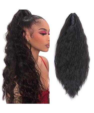 Ponytail extension ponytail braid corn wavy hair part hair extension hair piece hair with clip like real hair 24 (61cm) natural black 60 cm natural black