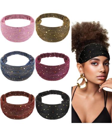 6 Pcs Bling Headbands for Women Bling Boho Headbands Sequin Headband Wide African Head Wrap Stretchy Hair Bands Boho Turban Elastic Yoga Running Sport Hair African Bling Hair Accessories - Buy Online on GoSupps.com