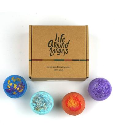 LifeAround2Angels Galaxy Bath Bombs Gift Set 4 100% Handmade in USA Fizzies Shea & Coco Butter Dry Skin Moisturize  Perfect for Bubble & Spa Bath. Birthday Baby Bridal Shower Gift idea