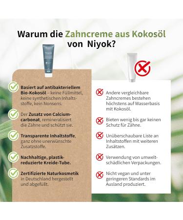 Niyok Organic Coconut Oil Toothpaste with Spearmint (75ml) | Natural Fluoride-Free Vegan Toothpaste for White Teeth & Gum Protection | Intensive Care & Freshness - Buy Online on GoSupps.com