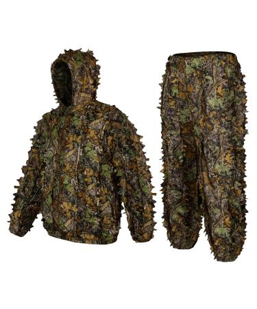 Ginsco 3D Leaf Woodland Ghillie Suit Camouflage Clothing for Outdoor Woodland, Sniper Costume Camo Outfit for Jungle Hunting, Military Game, Wildlife Photography, Halloween Medium-Large