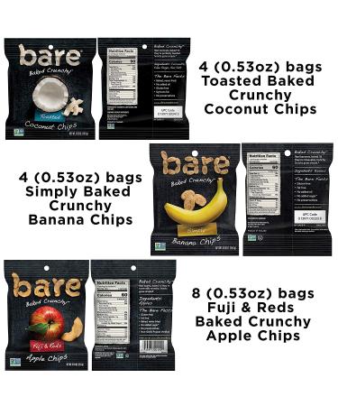 Bare Baked Crunchy Fruit Snack Pack - Gluten Free - Apples, Bananas, and Coconut Flavors - 0.53 Ounce (Pack of 16) - Multi-Fruit Snack Pack - Buy Online on GoSupps.com