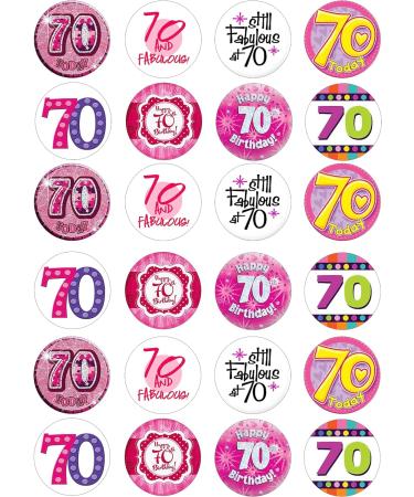24 edible 70th birthday party pink Cupcake Cake Toppers Wafer Rice Paper precut decoration - Buy Online on GoSupps.com