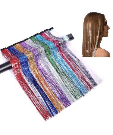 Cybelleza 20 inch colored clip in hair extension clips lametta hair glitter-extrensions festival accessories for girls synthetic hair parts for women 10 colors (48cm)