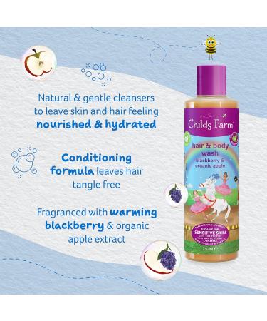 Childs Farm Kids Hair & Body Wash 250ml - Blackberry & Organic Apple | For Dry Sensitive Skin - Buy Online on GoSupps.com