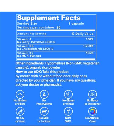 Life Strength ADK Supplement (90 CT) - Physician Formulated Vitamins A1 D3 & K2 (MK7) for Bone Health - Immune Support - Pack of 2 - Buy Online on GoSupps.com