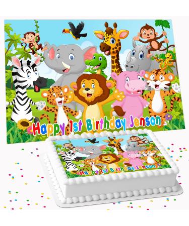 JUNGLE ANIMALS BIRTHDAY PERSONALISED EDIBLE ICING COSTCO CAKE TOPPER R1-722 - Buy Online on GoSupps.com