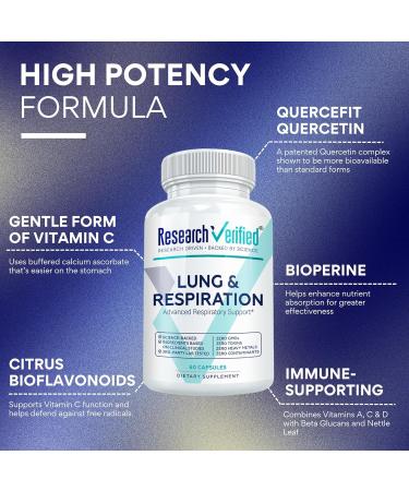Research Verified Lung and Respiration - Seasonal Allergy and Sinus Support - Vitamin A C & D Quercetin Nettle Leaf Extract - 60 Capsules - Made in The USA 1 - Buy Online on GoSupps.com