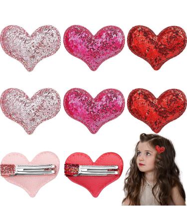 9 Pieces Valentine's Day Heart Hair Clips  Glitter Sequin Heart Hairpins Heart Shape Barrettes for Girls Valentine's Day Wedding Themed Party(Three colors)