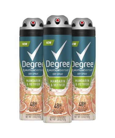 Degree Men Antiperspirant Deodorant Spray Mandarin & Vetiver 48-Hour Protection 3.8 oz 3 count 3.8 Ounce (Pack of 3)