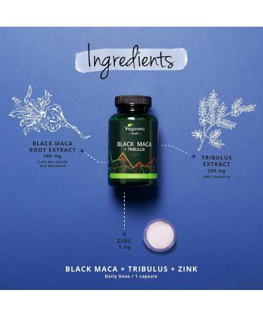 Tribulus Terrestris Maca Root Vegavero | Strong 500mg Extract with Black Maca, Zinc | 120 Vegan Capsules - Lab-Tested, No Additives - Buy Online on GoSupps.com