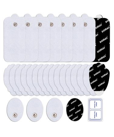DOMAS 28 Pcs TENS Unit Replacement Pads Premium Reusable Electrode Pads(Snap On 3.5MM) Self Adhesive Electro Therapy Patches for Electrical Stimulation Non Irritating Stim Pads Design