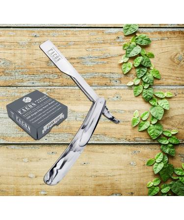 Facn Professional Marble Straight Edge Barber Razor | 100 Blades Included | Salon Quality Cut Throat Shavette - Buy Online on GoSupps.com