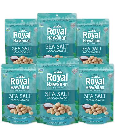 Royal Hawaiian Orchards Sea Salt Macadamia Nuts, 4oz (Pack of 6) 4 Ounce (Pack of 6)