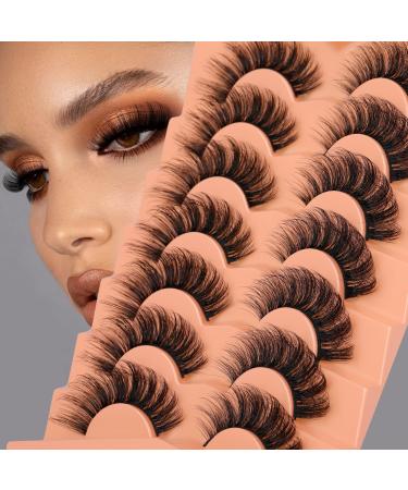 JIMIRE Faux Mink Lashes Fluffy Cat Eye 18MM Long Fake Lashes Bulk Full Volume D Curl False Eyelashes 7 Pairs Pack Look Like Extensions