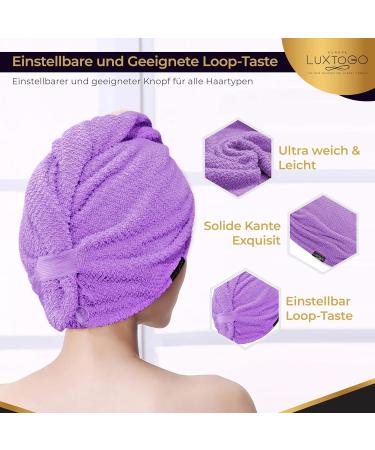 LUXTOGO Fast Dry Hair Towel Set - 100% Cotton Super Absorbent Hair Turbans with Button & Elastic - Purple & Pink - 2 Pack - Buy Online on GoSupps.com