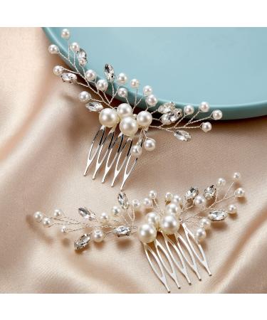 2 Pieces Wedding Pearl Hair Comb Bride Pearl Crystal Headpiece Flower Side Combs Hair Clip Bridal Hair Accessories for Girls Wedding Brides Women Rhinestone  Silver - Buy Online on GoSupps.com