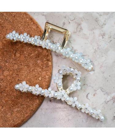 Shiny Metal Hair Clips with Flower and Pearl - Large Hair Claw Barrettes for Women and Girls - Nonslip Fashion Accessories for Daily Hairstyling - Strong Hold for Thick/Thin Hair - Buy Online on GoSupps.com