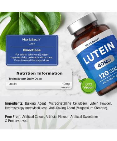 Lutein Supplement for Eyes 40mg - 120 Vegan Capsules - High Strength Vision Support - No Artificial Preservatives | Horbaach - Buy Online on GoSupps.com
