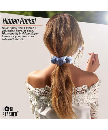 LokiStashed 3-PACK Velvet Hair Tie Scrunchies with Hidden Zipper Pocket - Navy Tan Black - Buy Online on GoSupps.com