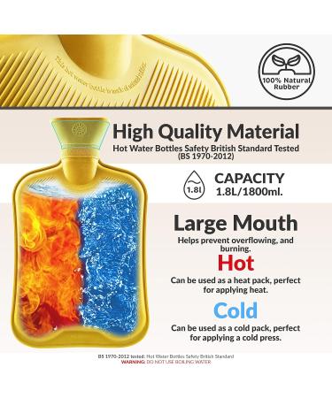 Durable 1.8L Rubber Hot Water Bottle - 2 & 3 Pack - Eco-Friendly Heat Bottles for Adults & Kids - Yellow Bed Bottle for Soothing Relief - Buy Online on GoSupps.com