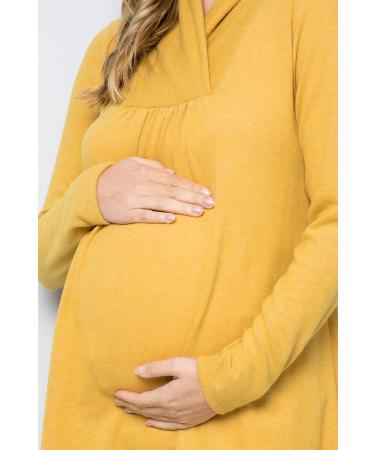 Maternity Knit Sweater - High Neck Shawl Collar Tunic Top | Mustard, Size L | Made in USA - Buy Online on GoSupps.com