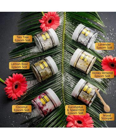 Epsom Bath Salts Gift Set with Essential Oils - Lavender, Eucalyptus, Lemon, Coconut, Tea Tree, Honey Almond - Self Care Spa Soaks for Women - Buy Online on GoSupps.com