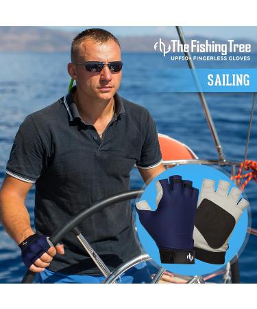 Fishing Tree Fingerless Gloves UPF50+ Protection Navy - Ideal for Kayaking, Hiking, Paddling, Sailing, Rowing, and Driving - Buy Online on GoSupps.com