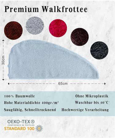 Kirman Premium Hair Turban Towel Set - 100% Cotton Quick-Drying Suction-Strong - 2 Pieces for Short & Long Hair - Light Gray - Buy Online on GoSupps.com