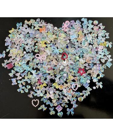 Nail art decoration 400 pieces nails street stones 3d nail art charms heart bear butterfly bow nail jewelry for girls women diy nail decor (mix-b)