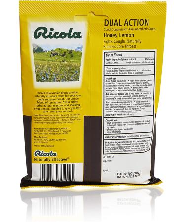 Ricola Dual Action Honey Lemon Cough Suppressant Throat Drops 175ct - Soothing Relief for Cough and Sore Throat - Buy Online on GoSupps.com