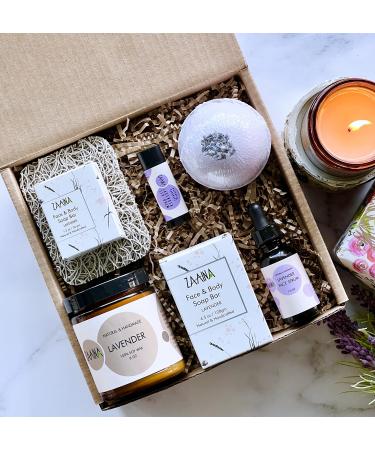 Premium Lavender Spa Gift Set for Women Birthday Gifts for Women Natural and Clean Luxury Care Package for Women Relaxing and Calming Handmade Bath and Body Self Care Spa Gift Basket for Her by ZAAINA
