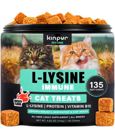 Lysine Cat Treats - Cat Immune Support - Help Improve Respiratory Health and Eye Function - Enriched with Vitamin B, Calcium, Protein - 135 Soft Chews with L-Lysine for Cats - American Quality