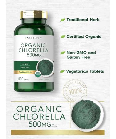 Carlyle Chlorella Tablets Organic 500 mg | 1000 Count | Vegetarian Non-GMO and Gluten Free Supplement - Buy Online on GoSupps.com