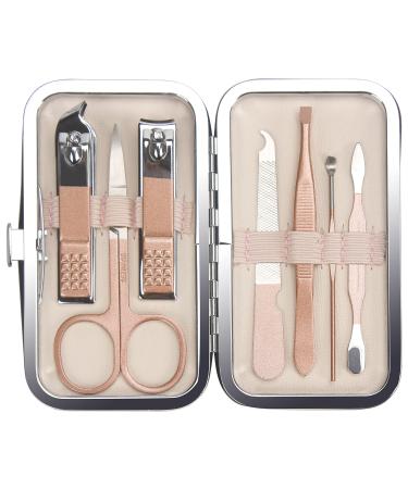 Ryalan Nail Clipper Set High Stainless Steel Professional Manicure and Pedicure Tools 7 Pieces Sets Professional Grooming Kits Nail Care Tools with Luxurious Travel Case (7 Pieces Pink) 7 Pieces Pink