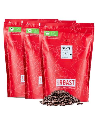 Blank Roast - Sante - 1kg (3 Series) - Bio coffee beans caffeine -free - 100% Arabica from Peru - gentle & environmentally friendly decaffeinated - low in acid with full crema - Ideal for each preparation type 1 kg (3 pack)