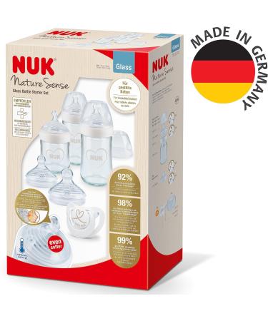 NUK Nature Sense Glass Baby Bottles Starter Set | Breast-Like Silicone Teat | Anti Colic | BPA-Free | 7 Count Hearts | Temperature Control | 0-18 Months - Buy Online on GoSupps.com