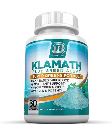 BRI Nutrition Klamath Blue Green Algae - More Effective Than Spirulina or Chlorella - from The Clean Pure Source of Klamath Lake, 500mg 60ct Gel Capsules 60 Count (Pack of 1)