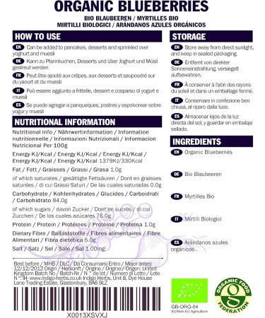 Indigo Herbs Blueberry Organic 250g (Dried) - Buy Online on GoSupps.com