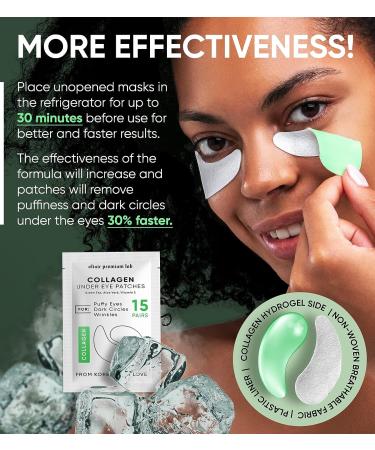 Premium Lab Collagen & Green Tea Under Eye Patches - Reduce Wrinkles, Dark Circles & Bags - 15 Pairs - Cooling Effect - Elixir - Buy Online on GoSupps.com